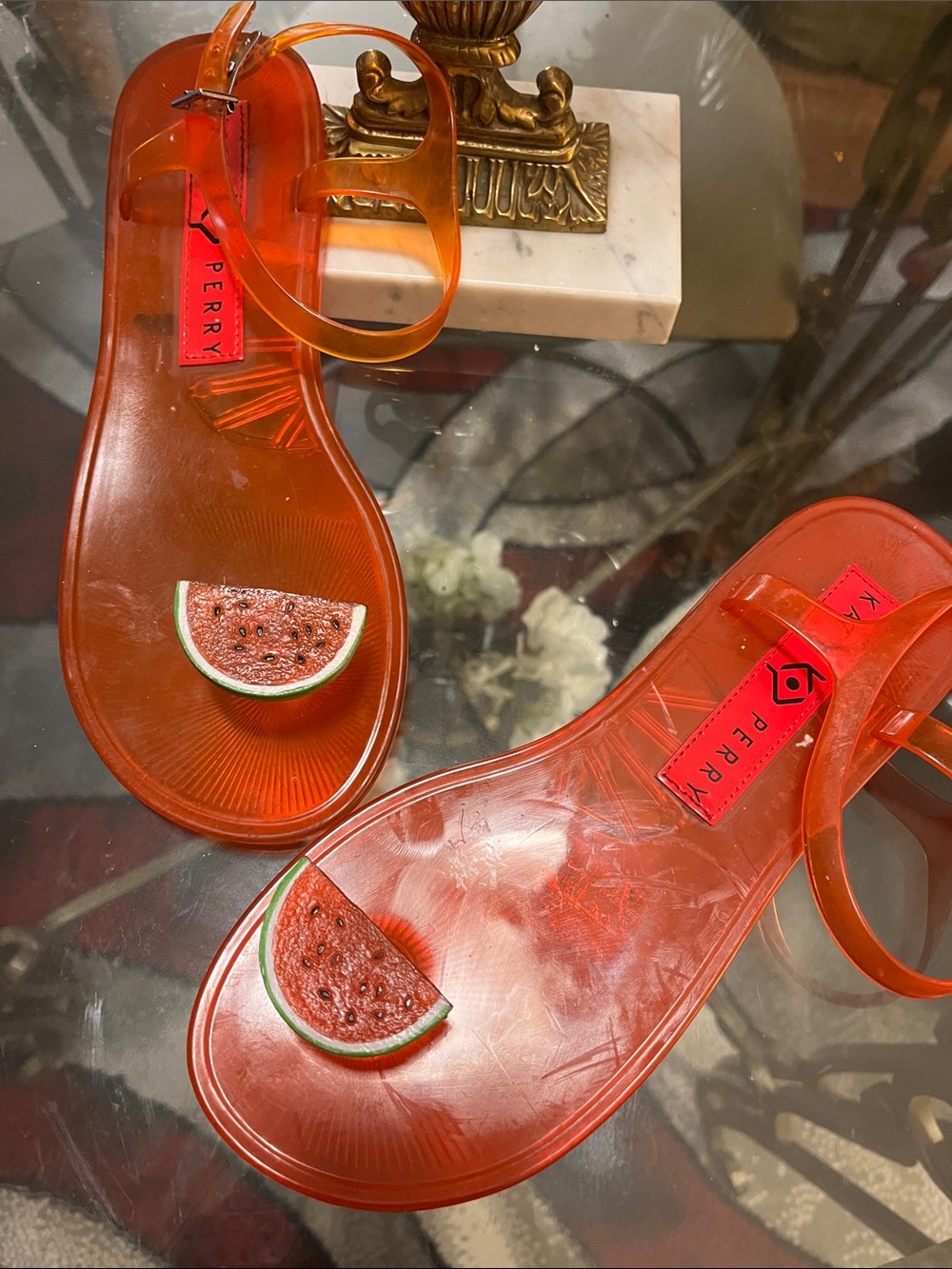 🫶🏼🫶🏼Katy Perry Collections Orange Jelly Sandals with Watermelon Charm🫶🏼
